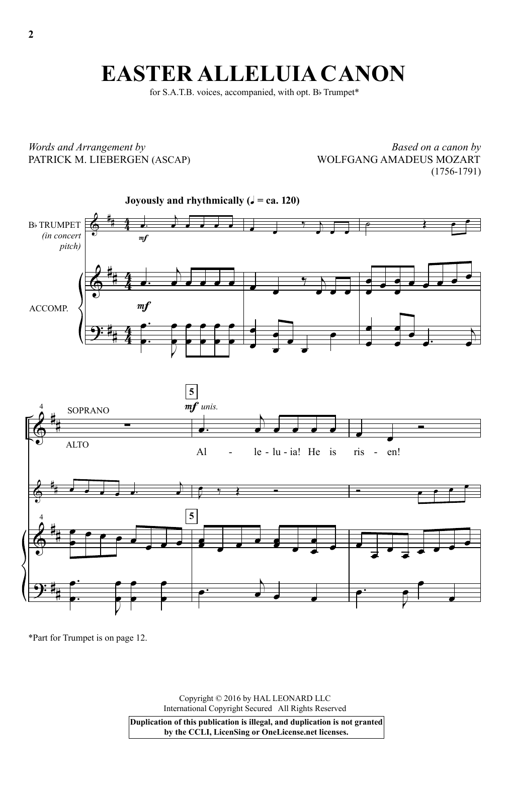 Download Patrick Liebergen Easter Alleluia Canon Sheet Music and learn how to play SATB PDF digital score in minutes