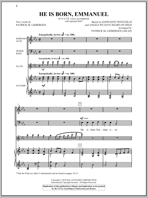 Download Patrick Liebergen He Is Born, Emmanuel Sheet Music and learn how to play SATB Choir PDF digital score in minutes