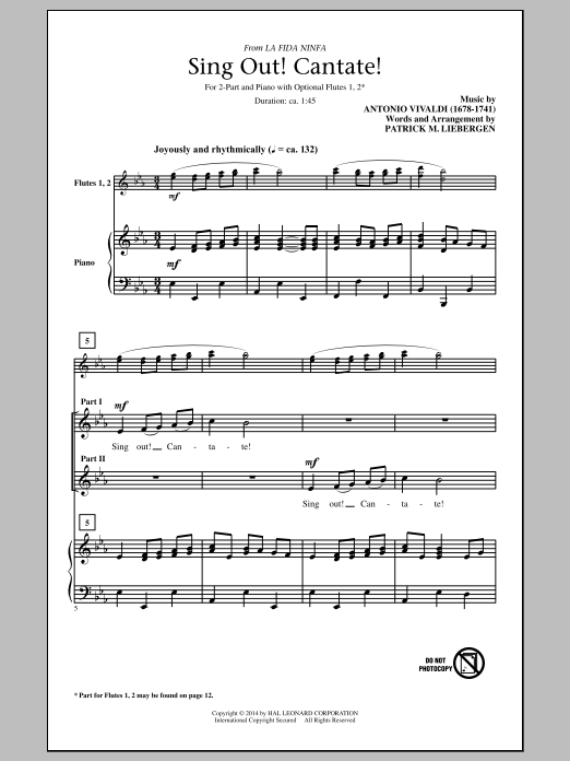 Download Patrick Liebergen Sing Out! Cantate! Sheet Music and learn how to play 2-Part Choir PDF digital score in minutes