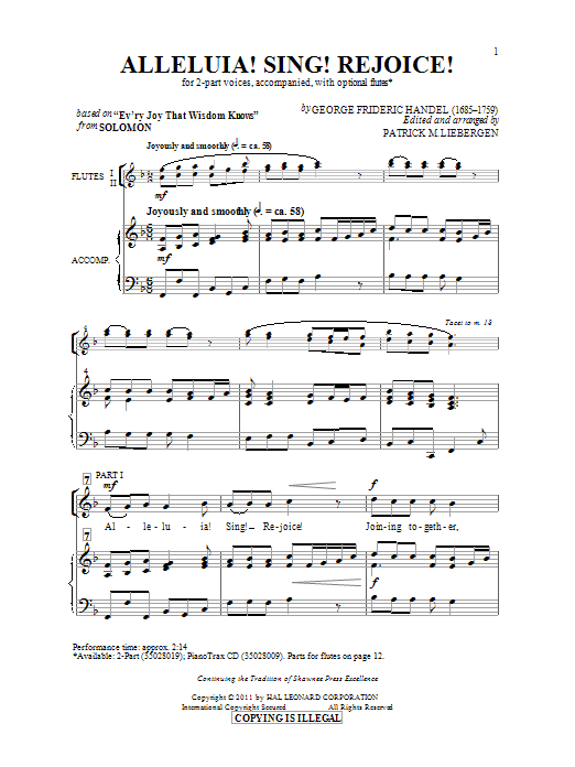 Download George Frideric Handel Alleluia! Sing! Rejoice! (arr. Patrick Liebergen) Sheet Music and learn how to play 2-Part Choir PDF digital score in minutes