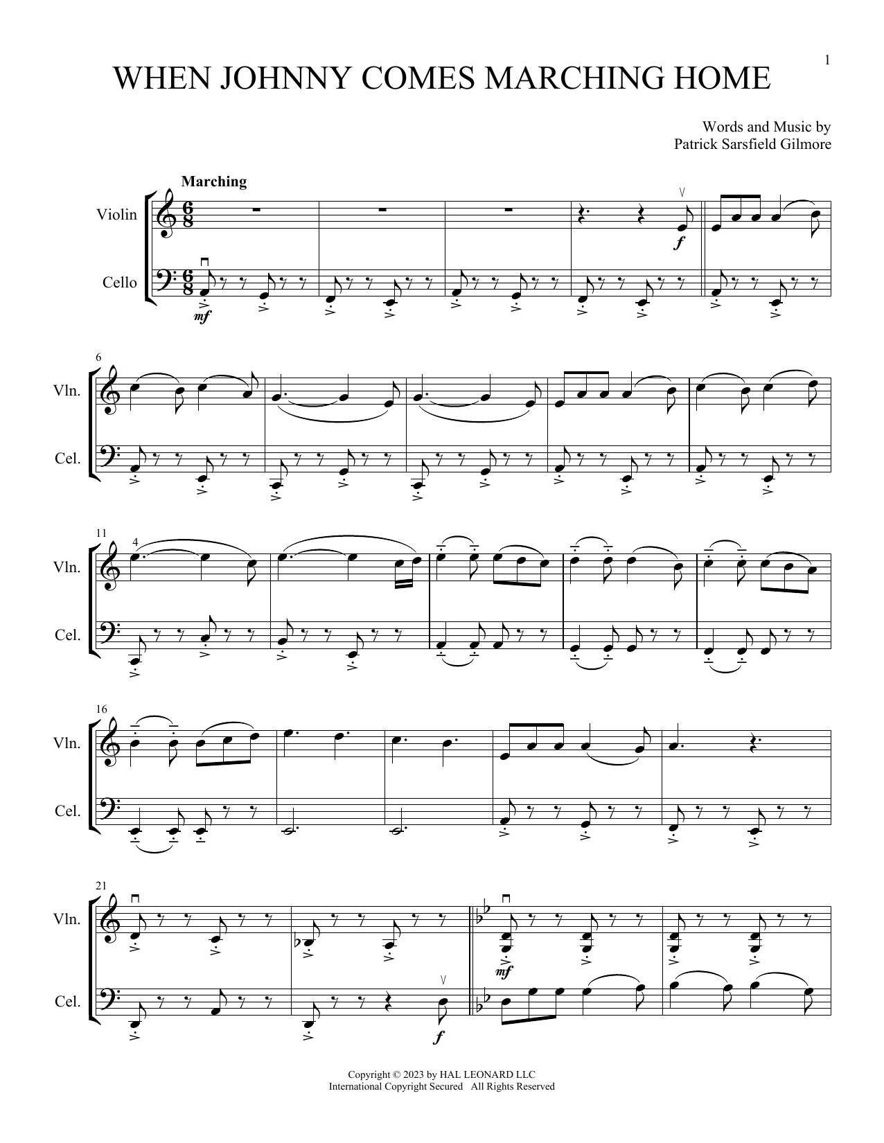 Download Patrick Sarsfield Gilmore When Johnny Comes Marching Home (arr. Michelle Hynson) Sheet Music and learn how to play Instrumental Duet PDF digital score in minutes