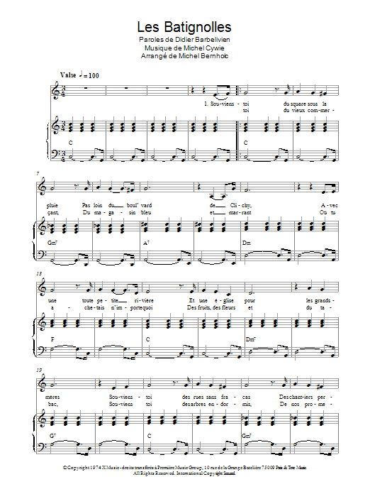 Download Patrick Topaloff Les Batignolles Sheet Music and learn how to play Piano & Vocal PDF digital score in minutes