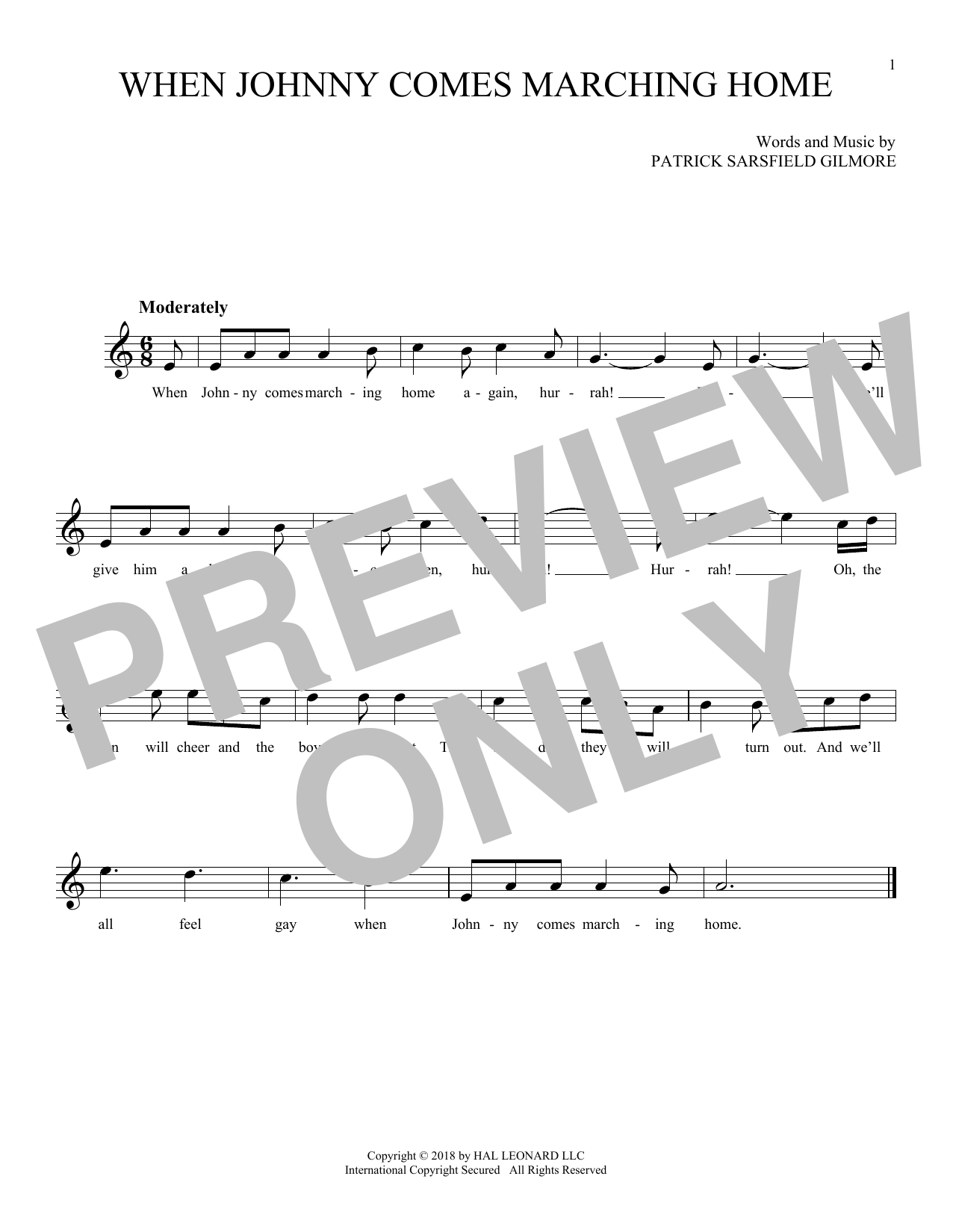 Download Patrick Sarsfield Gilmore Sheet Music and learn how to play Piano, Vocal & Guitar (Right-Hand Melody) PDF score in minutes