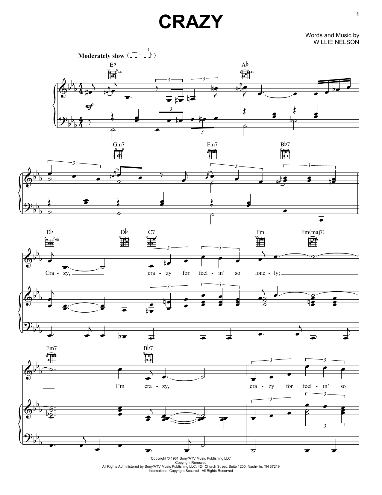 Download Patsy Cline Crazy Sheet Music and learn how to play Easy Guitar PDF digital score in minutes