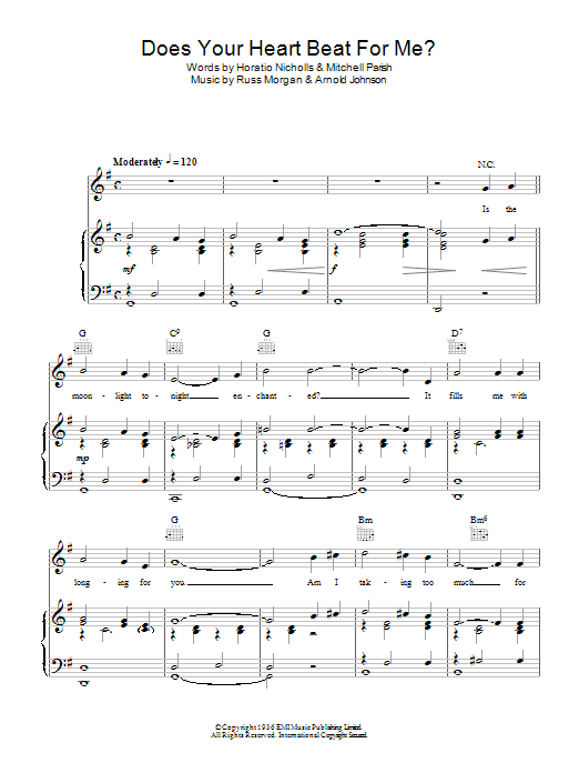 Download Patsy Cline Does Your Heart Beat For Me? Sheet Music and learn how to play Piano, Vocal & Guitar (Right-Hand Melody) PDF digital score in minutes