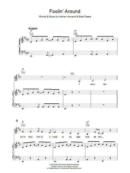 Download Patsy Cline Foolin' Around Sheet Music and learn how to play Piano, Vocal & Guitar PDF digital score in minutes