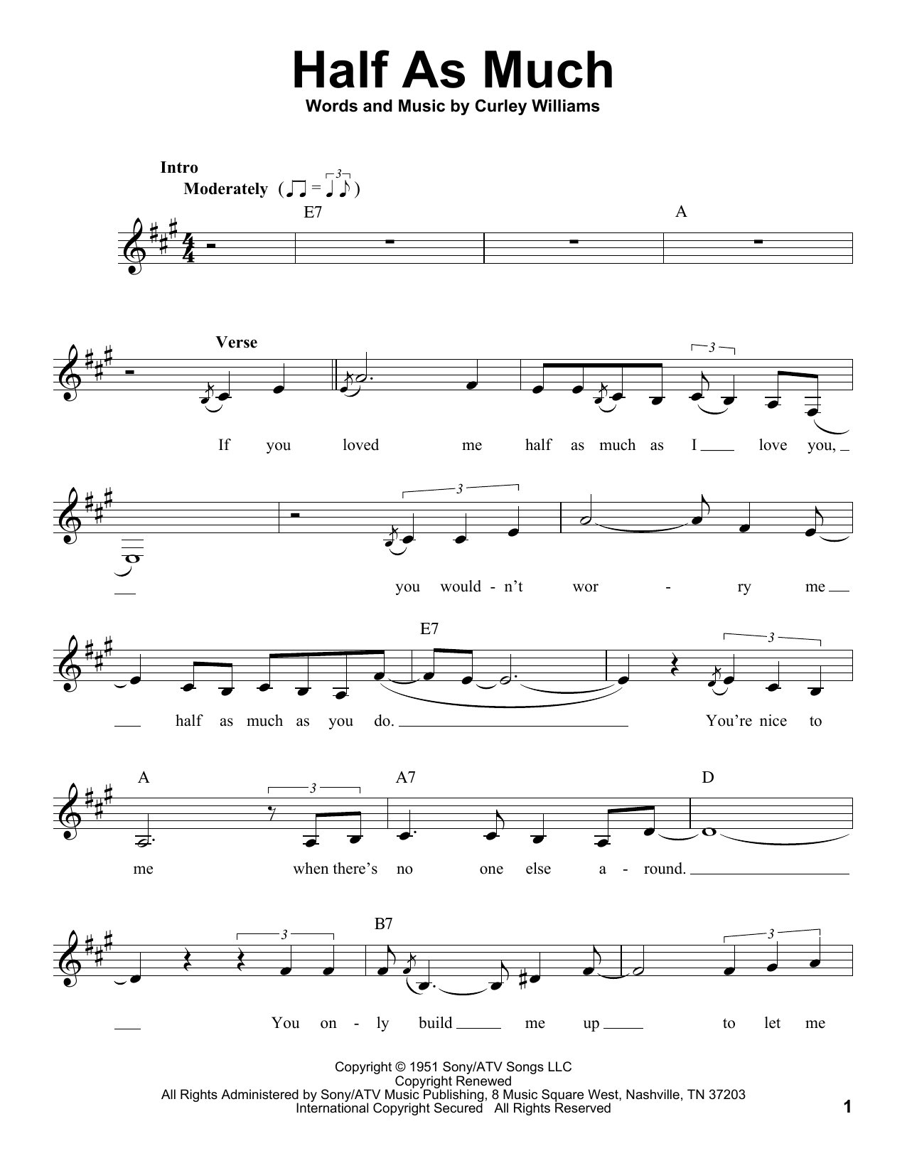 Download Patsy Cline Half As Much Sheet Music and learn how to play Voice PDF digital score in minutes