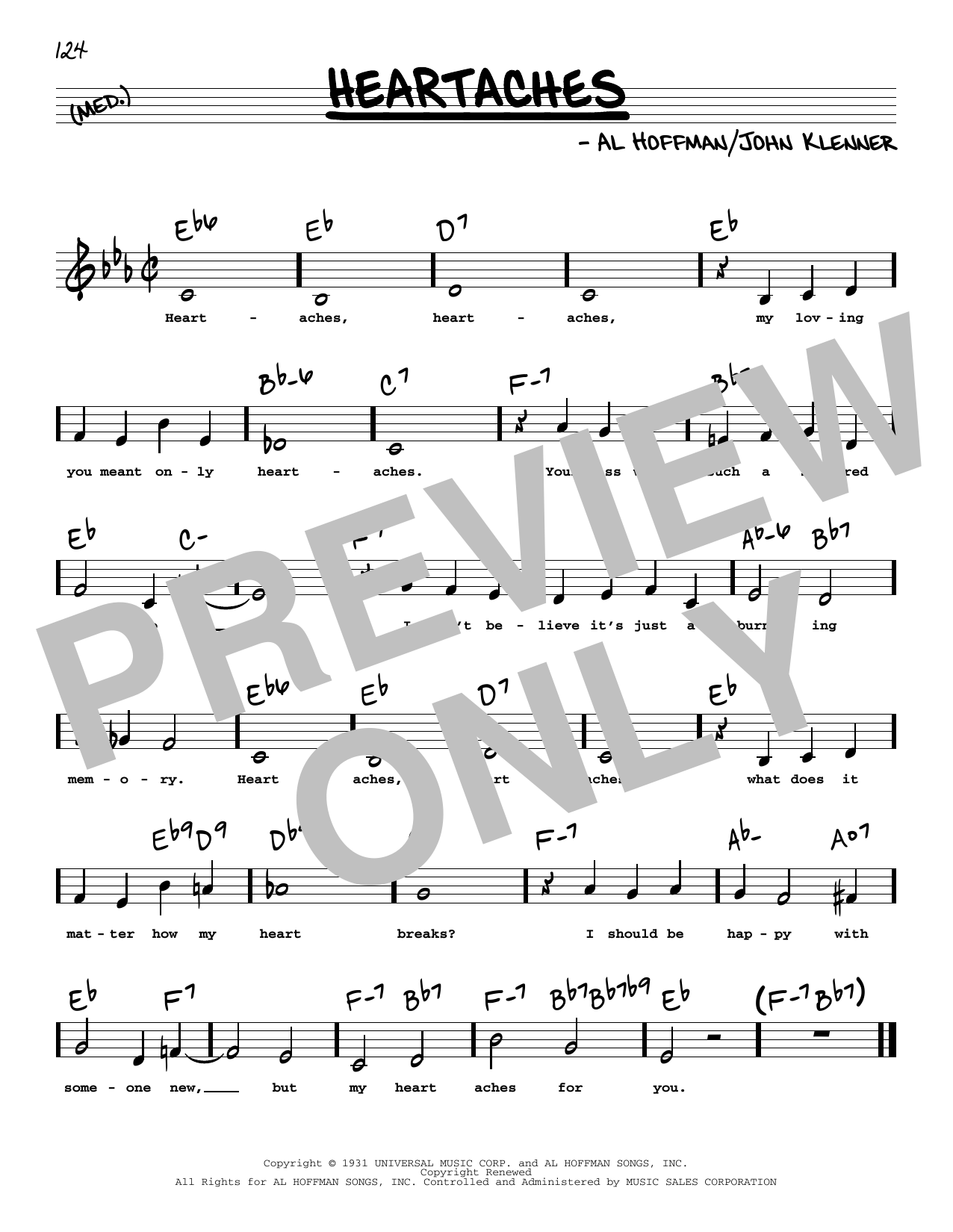 Download Patsy Cline Heartaches (Low Voice) Sheet Music and learn how to play Real Book – Melody, Lyrics & Chords PDF digital score in minutes