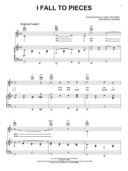 Download Patsy Cline I Fall To Pieces Sheet Music and learn how to play Easy Piano PDF digital score in minutes