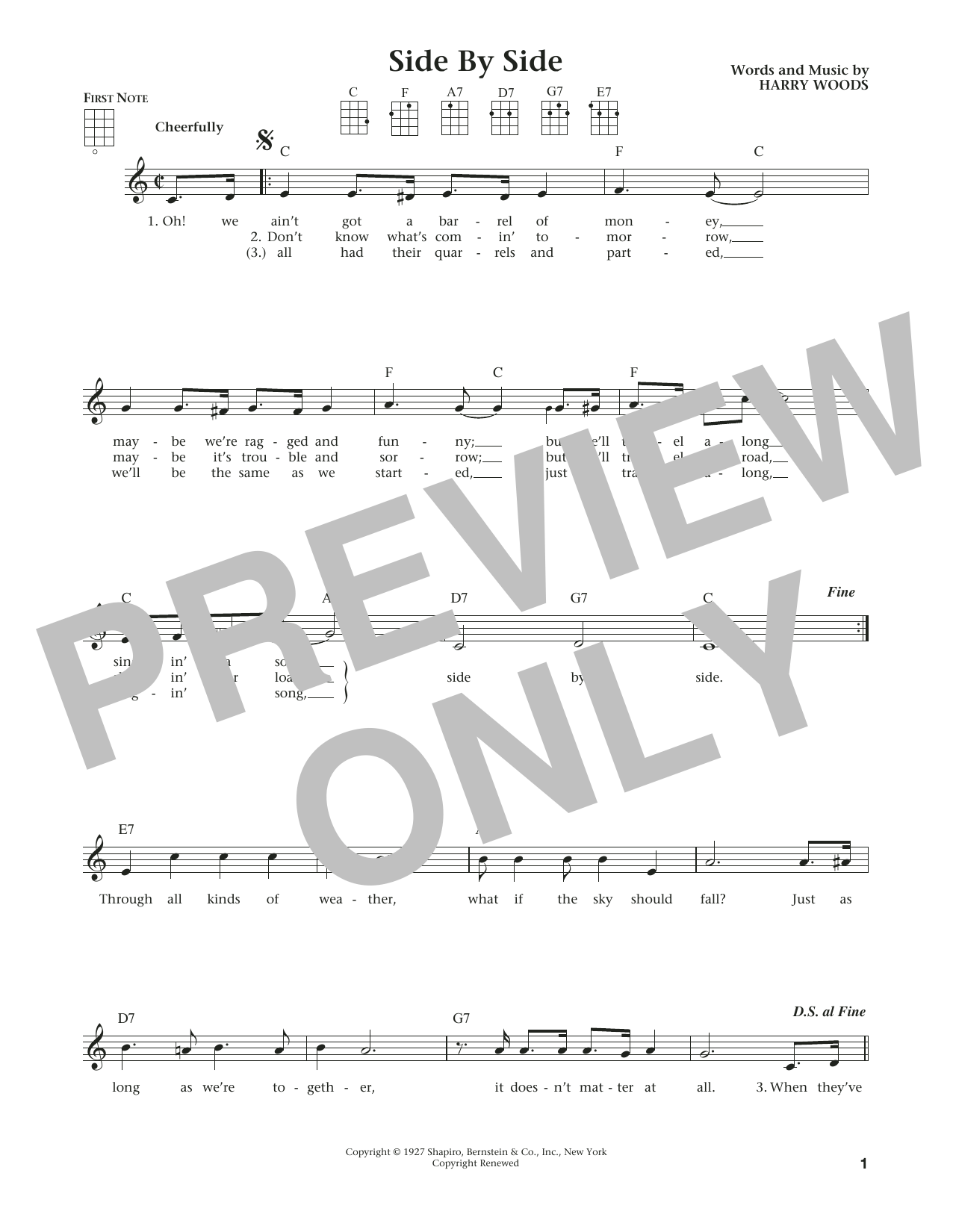 Download Harry Woods Side By Side Sheet Music and learn how to play Ukulele PDF digital score in minutes