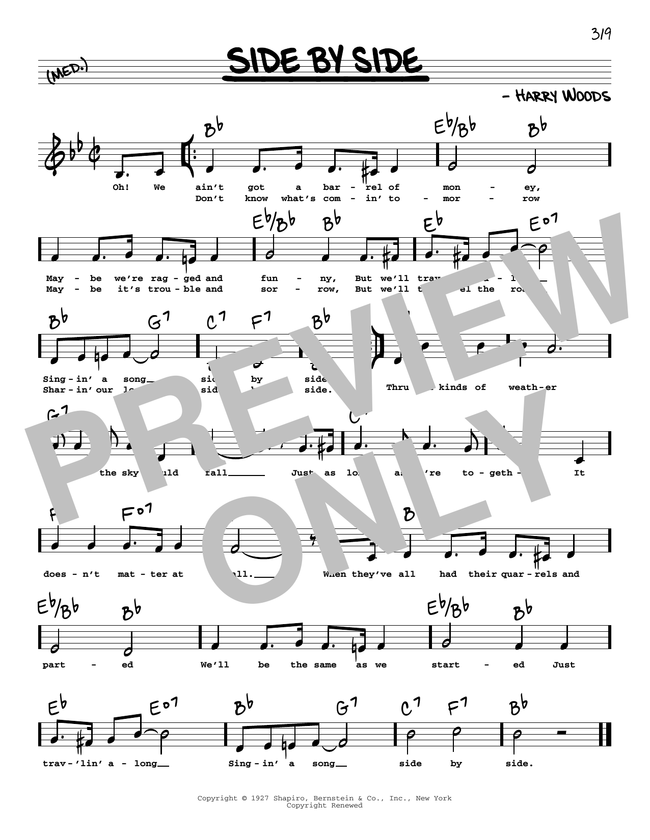 Download Patsy Cline Side By Side (Low Voice) Sheet Music and learn how to play Real Book – Melody, Lyrics & Chords PDF digital score in minutes