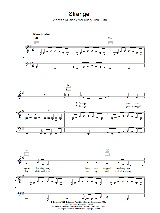 Download Patsy Cline Strange Sheet Music and learn how to play Piano, Vocal & Guitar PDF digital score in minutes