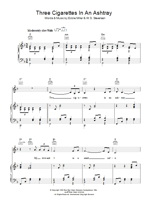 Download Patsy Cline Three Cigarettes In An Ashtray Sheet Music and learn how to play Piano, Vocal & Guitar PDF digital score in minutes