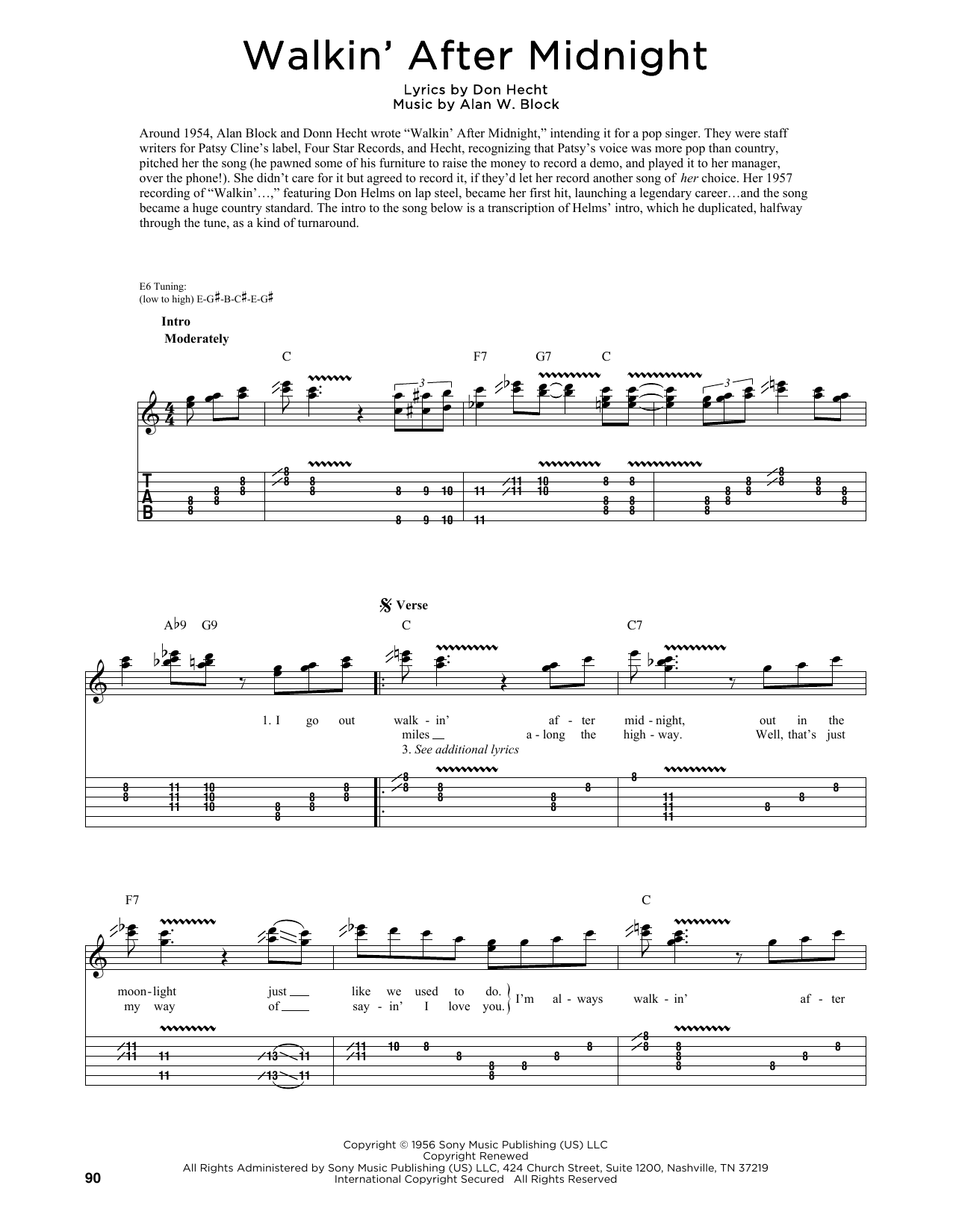Download Patsy Cline Walkin' After Midnight (arr. Fred Sokolow) Sheet Music and learn how to play Guitar Tab PDF digital score in minutes