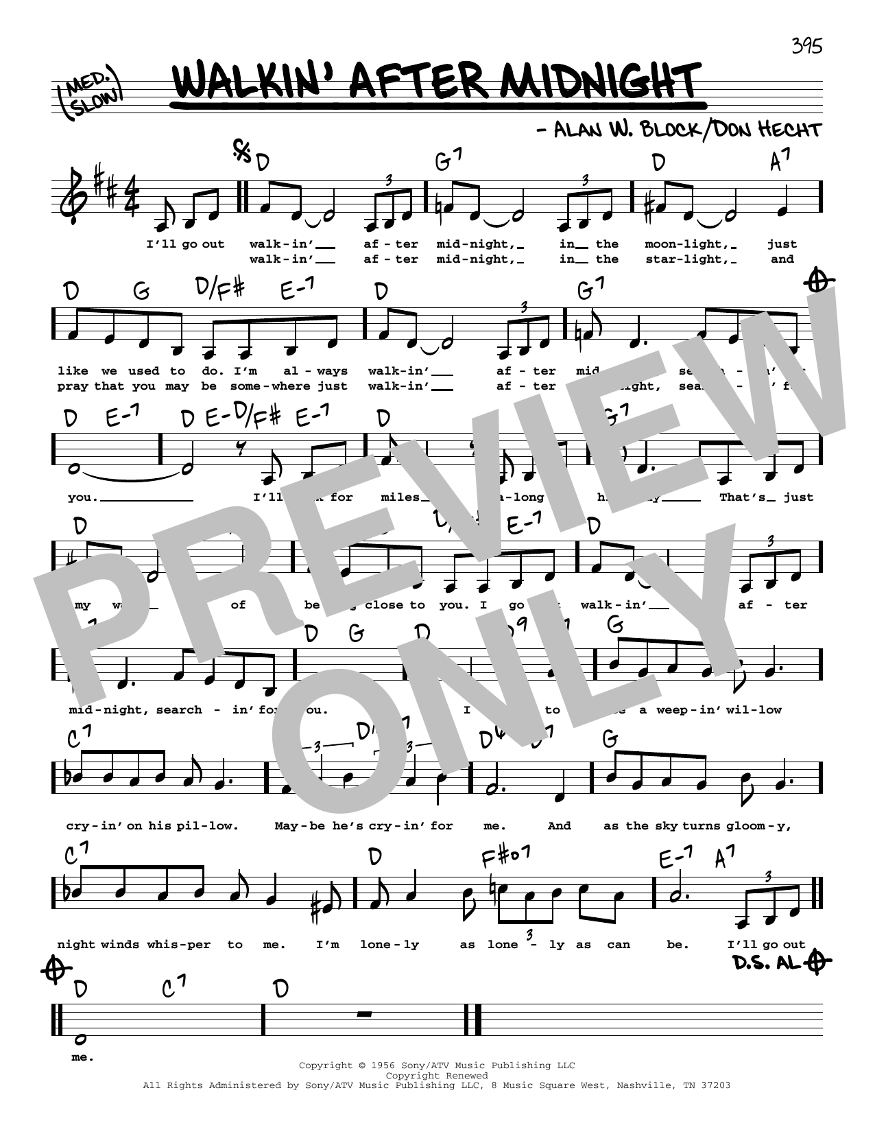 Download Patsy Cline Walkin' After Midnight (Low Voice) Sheet Music and learn how to play Real Book – Melody, Lyrics & Chords PDF digital score in minutes