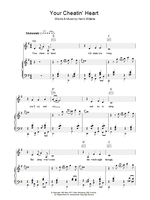 Download Patsy Cline Your Cheatin' Heart Sheet Music and learn how to play Real Book – Melody, Lyrics & Chords PDF digital score in minutes