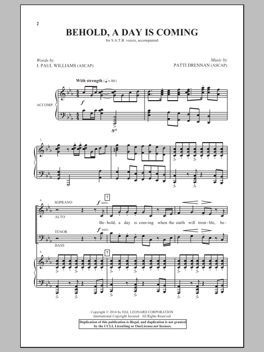 Download Patti Drennan Behold, A Day Is Coming Sheet Music and learn how to play SATB PDF digital score in minutes