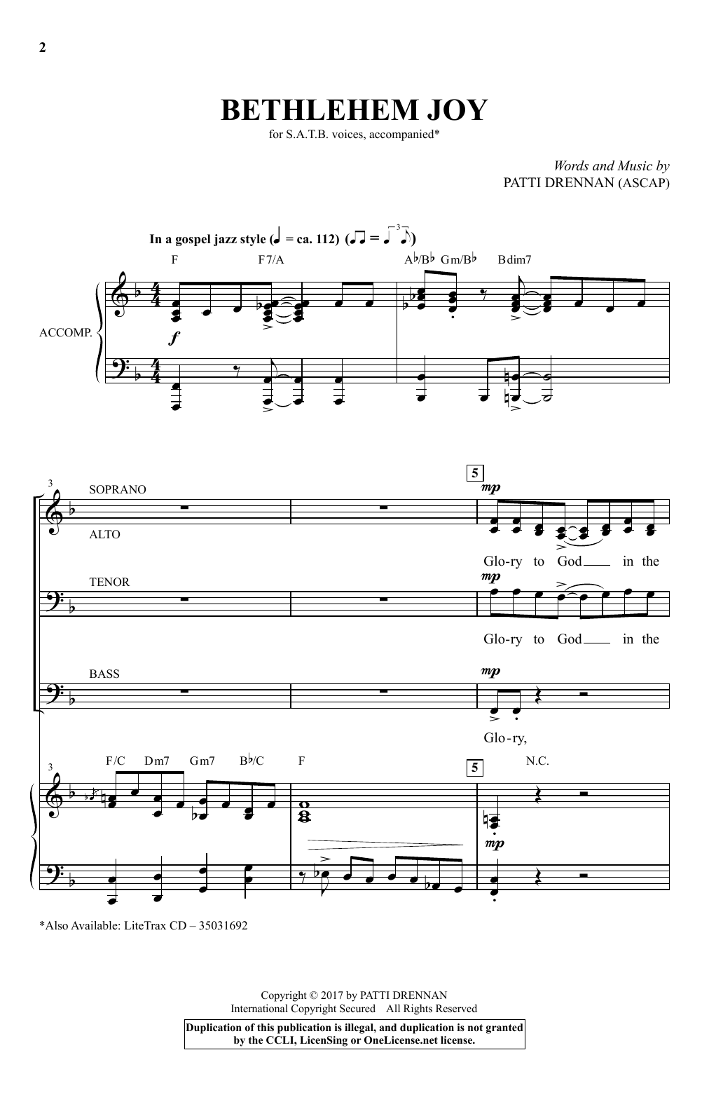 Download Patti Drennan Bethlehem Joy Sheet Music and learn how to play SATB PDF digital score in minutes