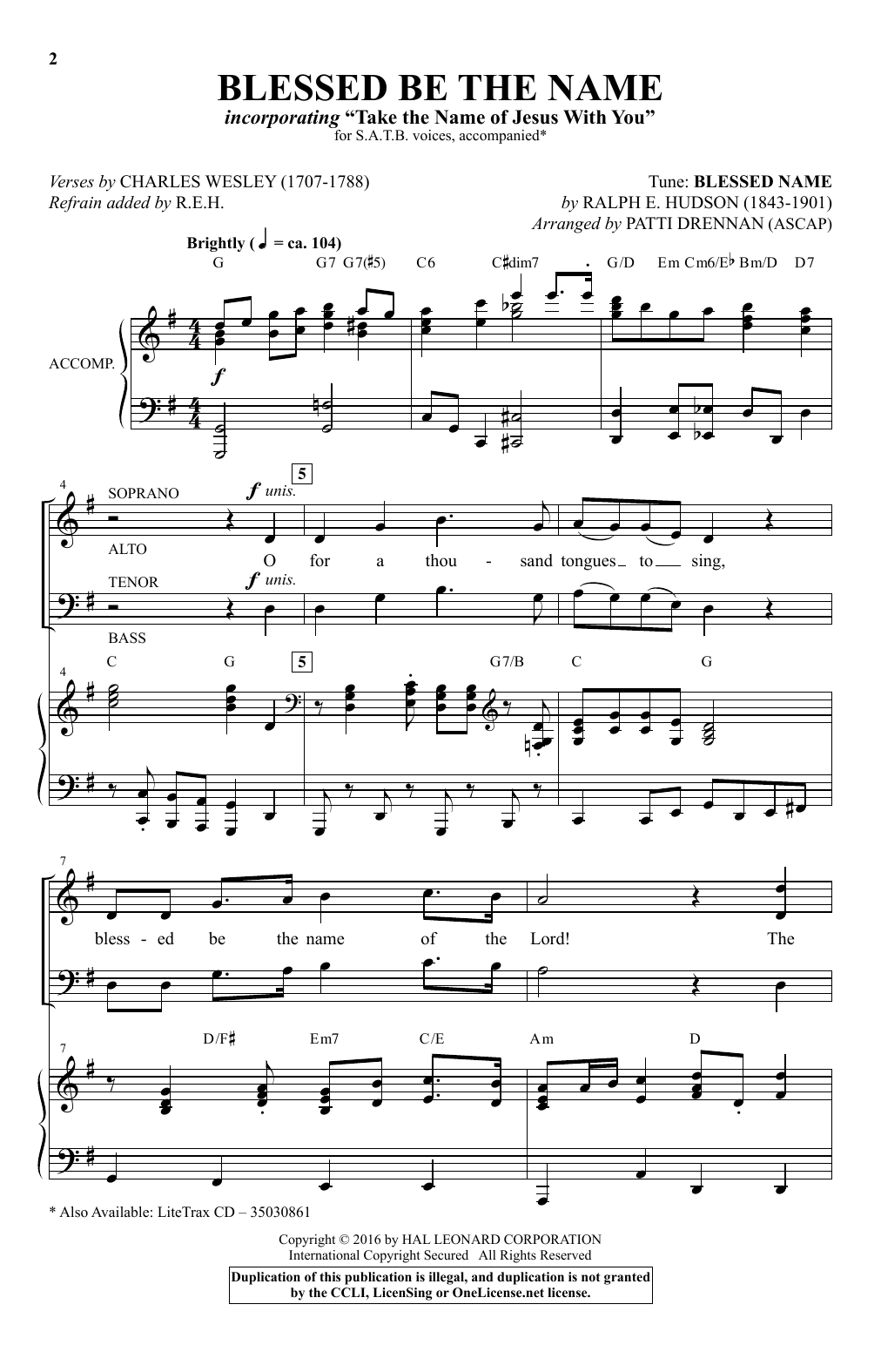 Download Patti Drennan Blessed Be The Name Sheet Music and learn how to play SATB PDF digital score in minutes