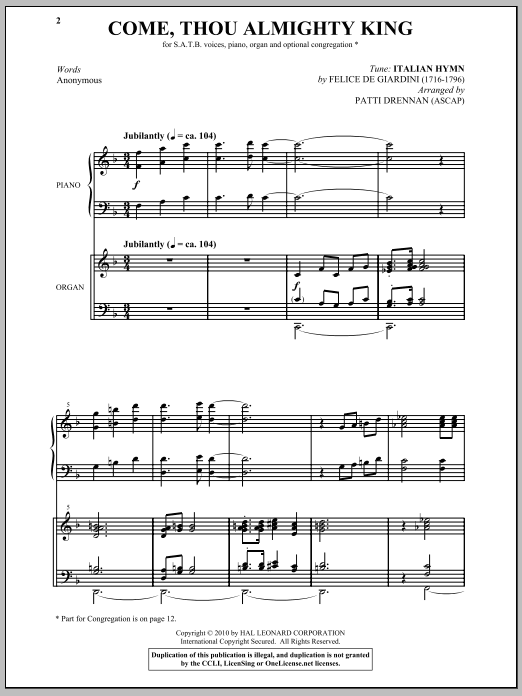 Download Patti Drennan Come, Thou Almighty King Sheet Music and learn how to play SATB Choir PDF digital score in minutes