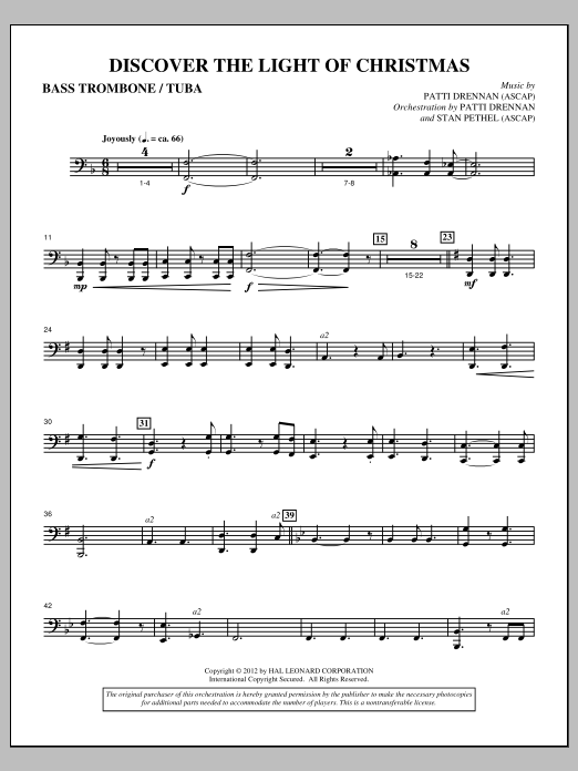 Download Patti Drennan Discover The Light Of Christmas - Bass Trombone/Tuba Sheet Music and learn how to play Choir Instrumental Pak PDF digital score in minutes
