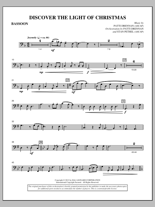 Download Patti Drennan Discover The Light Of Christmas - Bassoon Sheet Music and learn how to play Choir Instrumental Pak PDF digital score in minutes