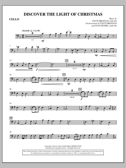 Download Patti Drennan Discover The Light Of Christmas - Cello Sheet Music and learn how to play Choir Instrumental Pak PDF digital score in minutes