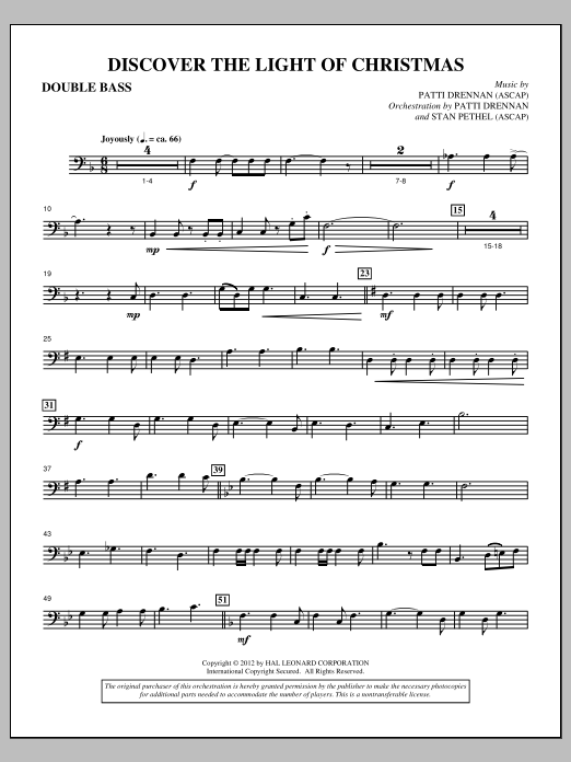 Download Patti Drennan Discover The Light Of Christmas - Double Bass Sheet Music and learn how to play Choir Instrumental Pak PDF digital score in minutes