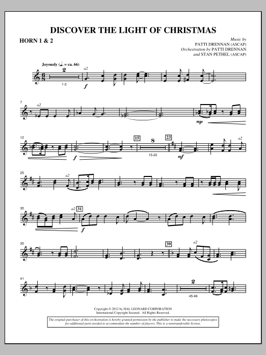 Download Patti Drennan Discover The Light Of Christmas - F Horn 1,2 Sheet Music and learn how to play Choir Instrumental Pak PDF digital score in minutes