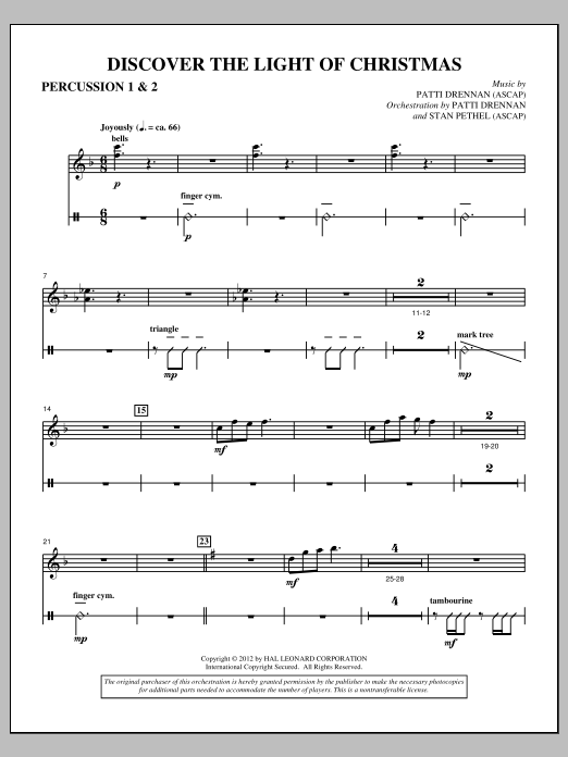 Download Patti Drennan Discover The Light Of Christmas - Percussion 1 & 2 Sheet Music and learn how to play Choir Instrumental Pak PDF digital score in minutes
