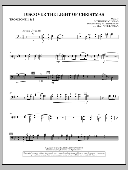 Download Patti Drennan Discover The Light Of Christmas - Trombone 1 & 2 Sheet Music and learn how to play Choir Instrumental Pak PDF digital score in minutes