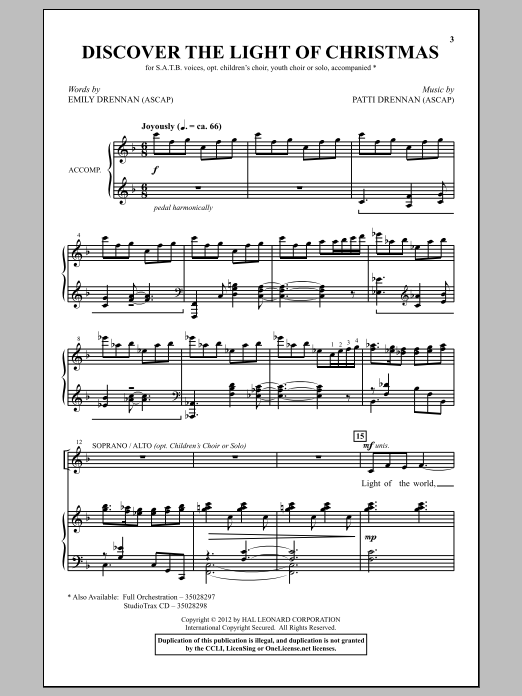 Download Patti Drennan Discover The Light Of Christmas Sheet Music and learn how to play SATB PDF digital score in minutes