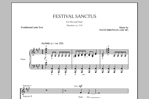 Download Patti Drennan Festival Sanctus Sheet Music and learn how to play SSA PDF digital score in minutes