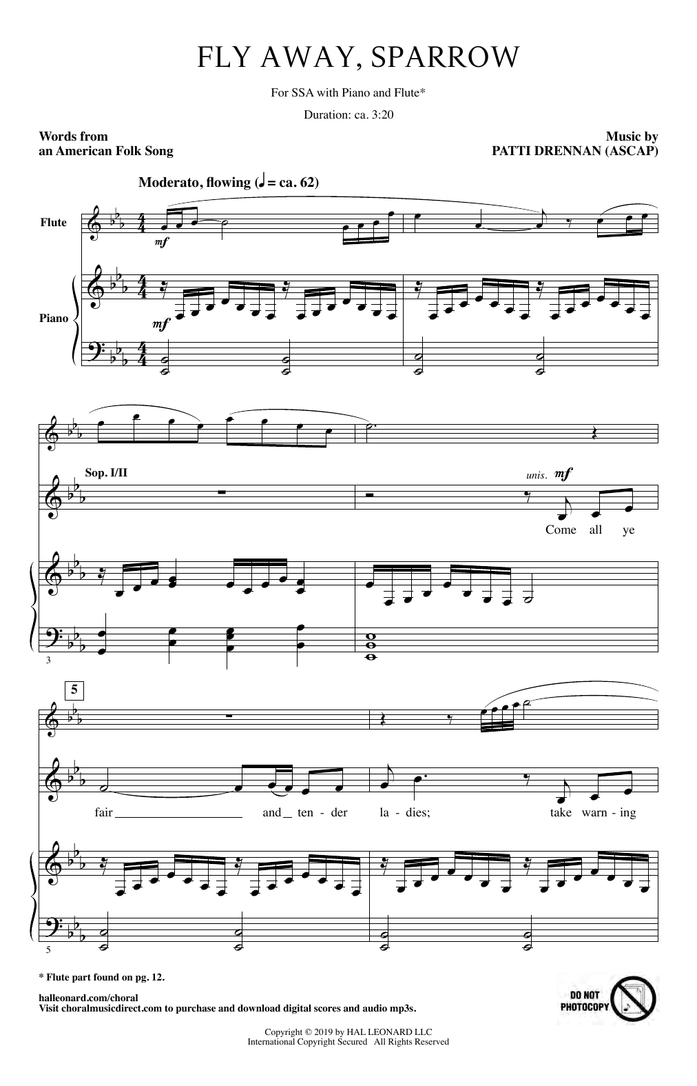 Download Patti Drennan Fly Away, Sparrow Sheet Music and learn how to play SSA Choir PDF digital score in minutes