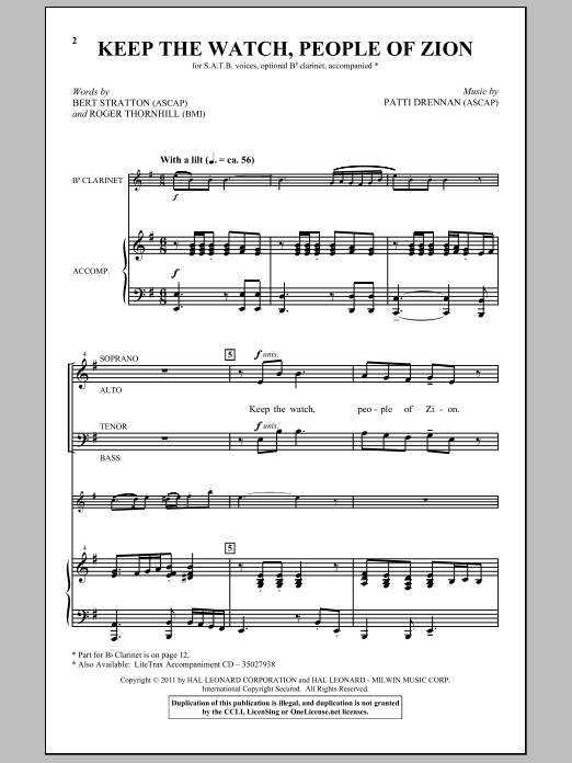 Download Patti Drennan Keep The Watch, People Of Zion Sheet Music and learn how to play SATB PDF digital score in minutes