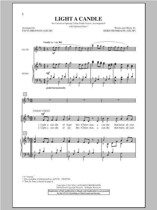 Download Herb Frombach Light A Candle (arr. Patti Drennan) Sheet Music and learn how to play Choral PDF digital score in minutes