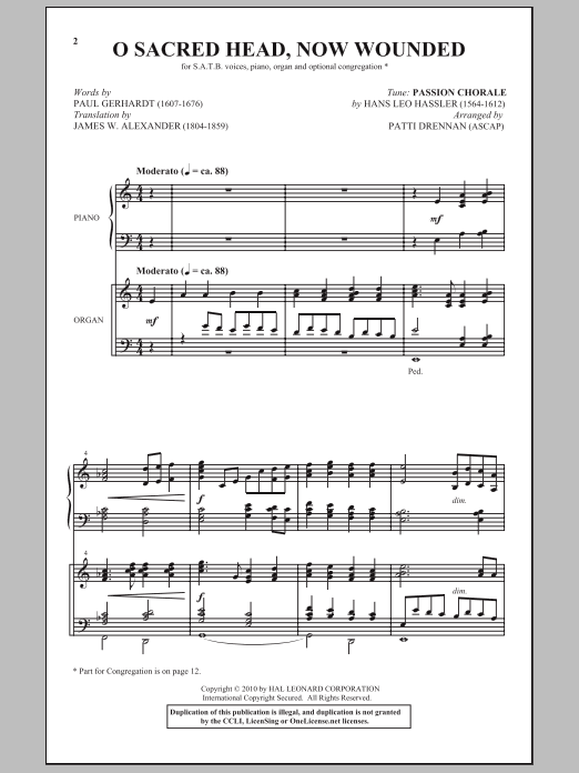 Download Patti Drennan O Sacred Head, Now Wounded Sheet Music and learn how to play SATB Choir PDF digital score in minutes