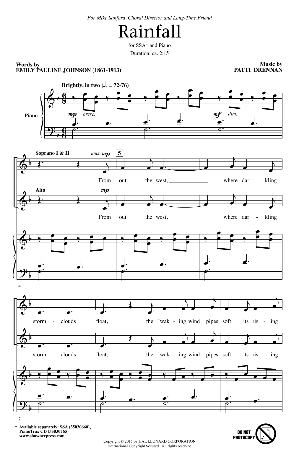 Download Patti Drennan Rainfall Sheet Music and learn how to play SSA PDF digital score in minutes