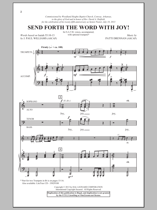 Download Patti Drennan Send Forth The Word With Joy! Sheet Music and learn how to play SATB PDF digital score in minutes