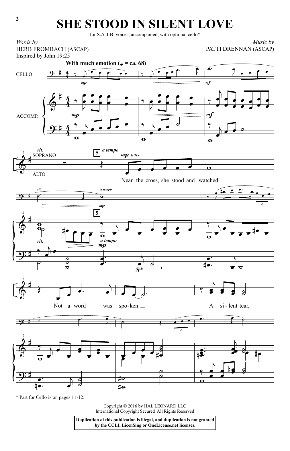 Download Herb Frombach She Stood In Silent Love Sheet Music and learn how to play Choral PDF digital score in minutes
