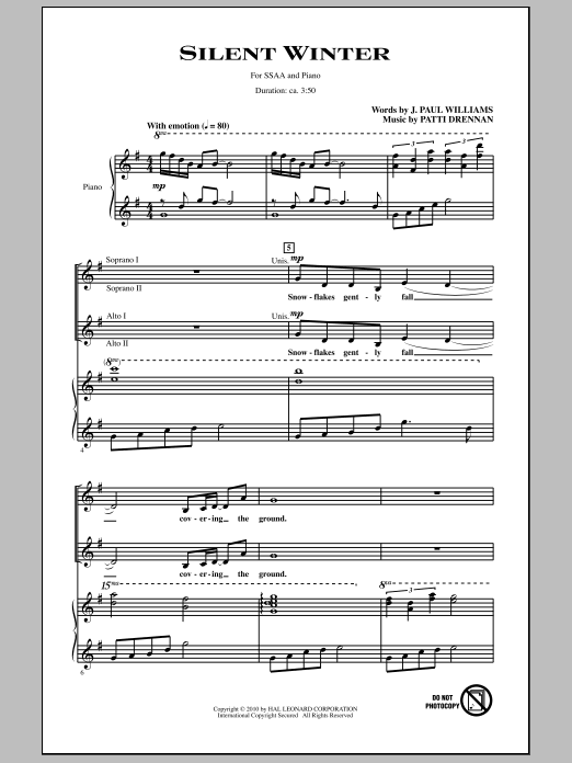Download Patti Drennan Silent Winter Sheet Music and learn how to play SSA Choir PDF digital score in minutes