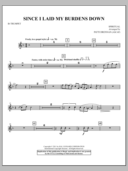 Download Patti Drennan Since I Laid My Burdens Down - Bb Trumpet Sheet Music and learn how to play Choir Instrumental Pak PDF digital score in minutes