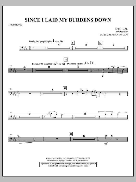 Download Patti Drennan Since I Laid My Burdens Down - Trombone Sheet Music and learn how to play Choir Instrumental Pak PDF digital score in minutes