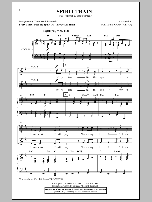 Download Patti Drennan Spirit Train! Sheet Music and learn how to play 2-Part Choir PDF digital score in minutes