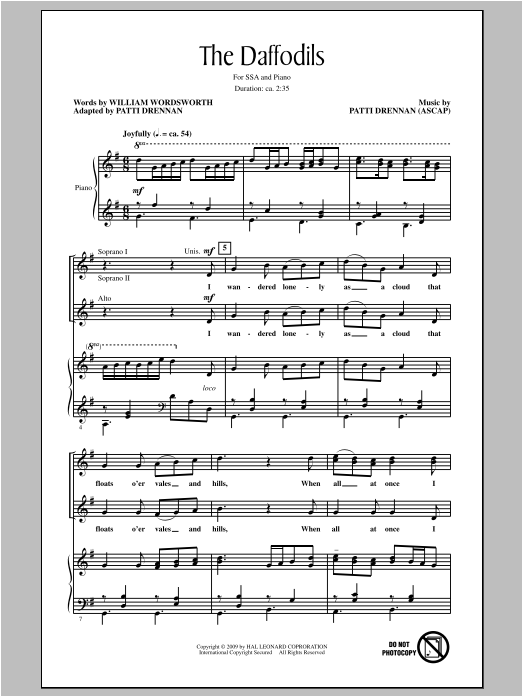 Download Patti Drennan The Daffodils Sheet Music and learn how to play SSA PDF digital score in minutes