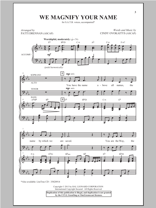 Download Cindy Ovokaitys We Magnify Your Name (arr. Patti Drennan) Sheet Music and learn how to play SATB PDF digital score in minutes