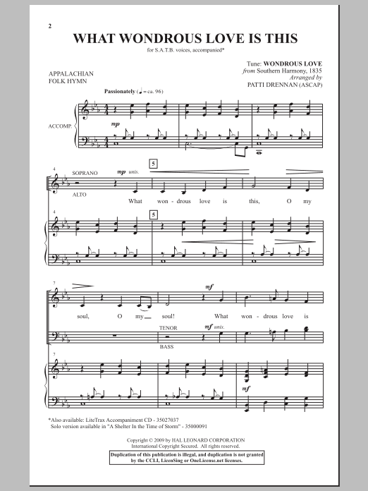 Download Patti Drennan What Wondrous Love Is This Sheet Music and learn how to play SATB Choir PDF digital score in minutes