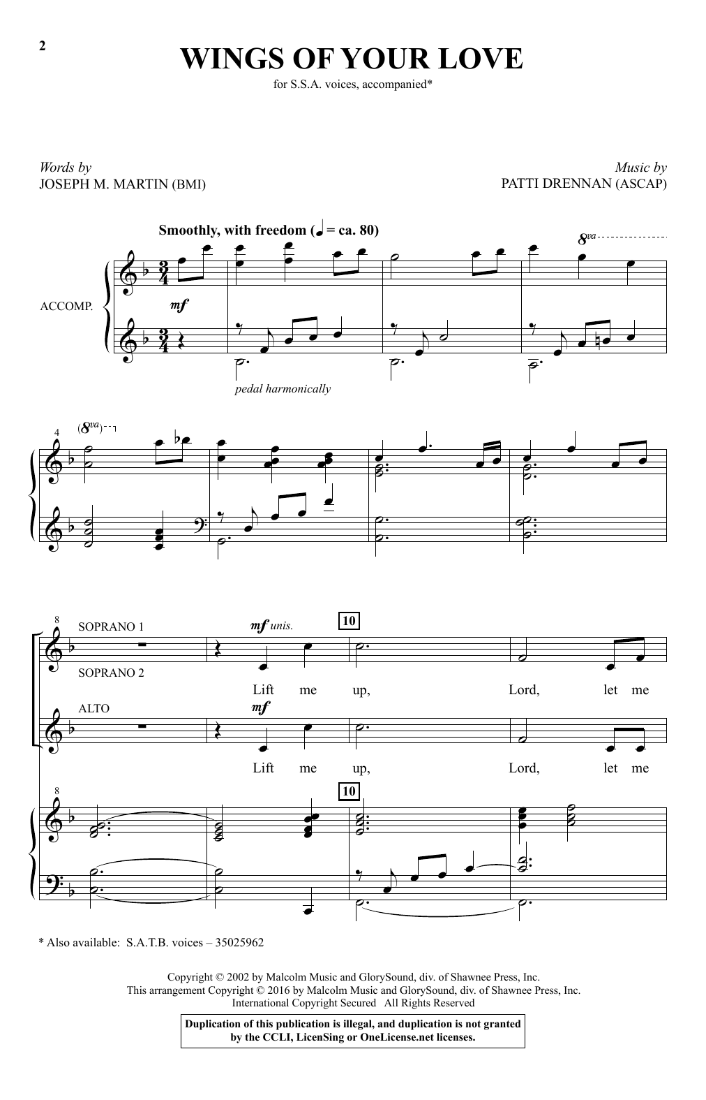 Download Patti Drennan Wings Of Your Love Sheet Music and learn how to play SSA PDF digital score in minutes