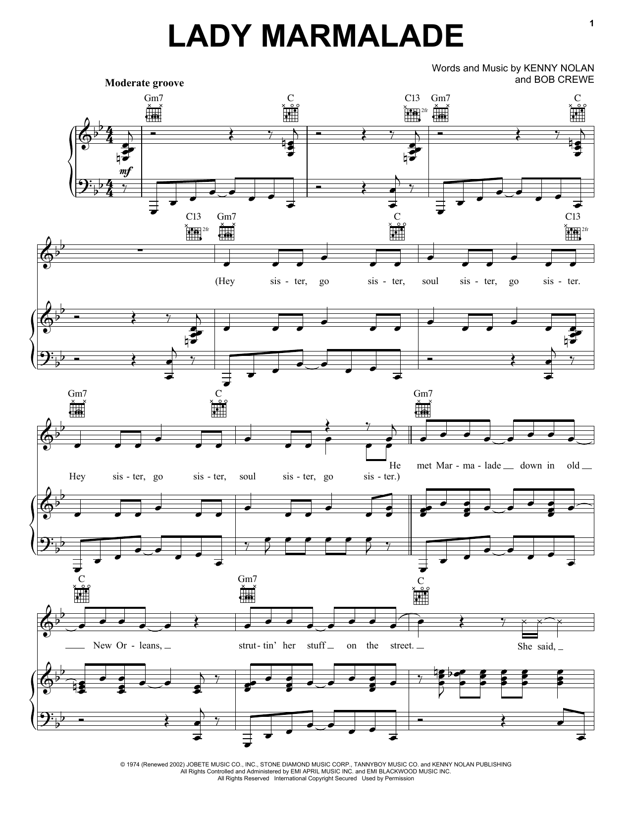 Download Patti LaBelle Lady Marmalade Sheet Music and learn how to play Real Book – Melody & Chords PDF digital score in minutes