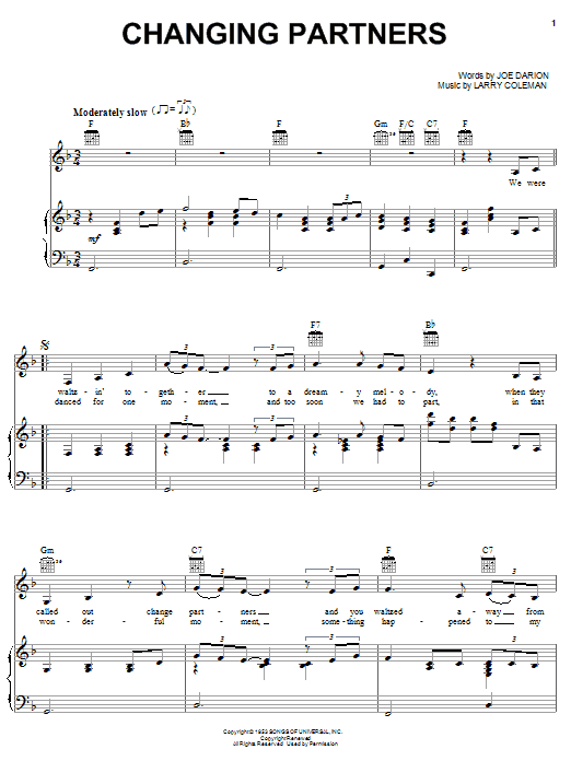 Download Patti Page Changing Partners Sheet Music and learn how to play Piano, Vocal & Guitar (Right-Hand Melody) PDF digital score in minutes